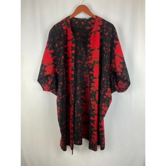 Natori Sweaters - Josie Natori Womens L Red Wool Open Front Wrap Kimono Duster Cardigan Boho Artsy